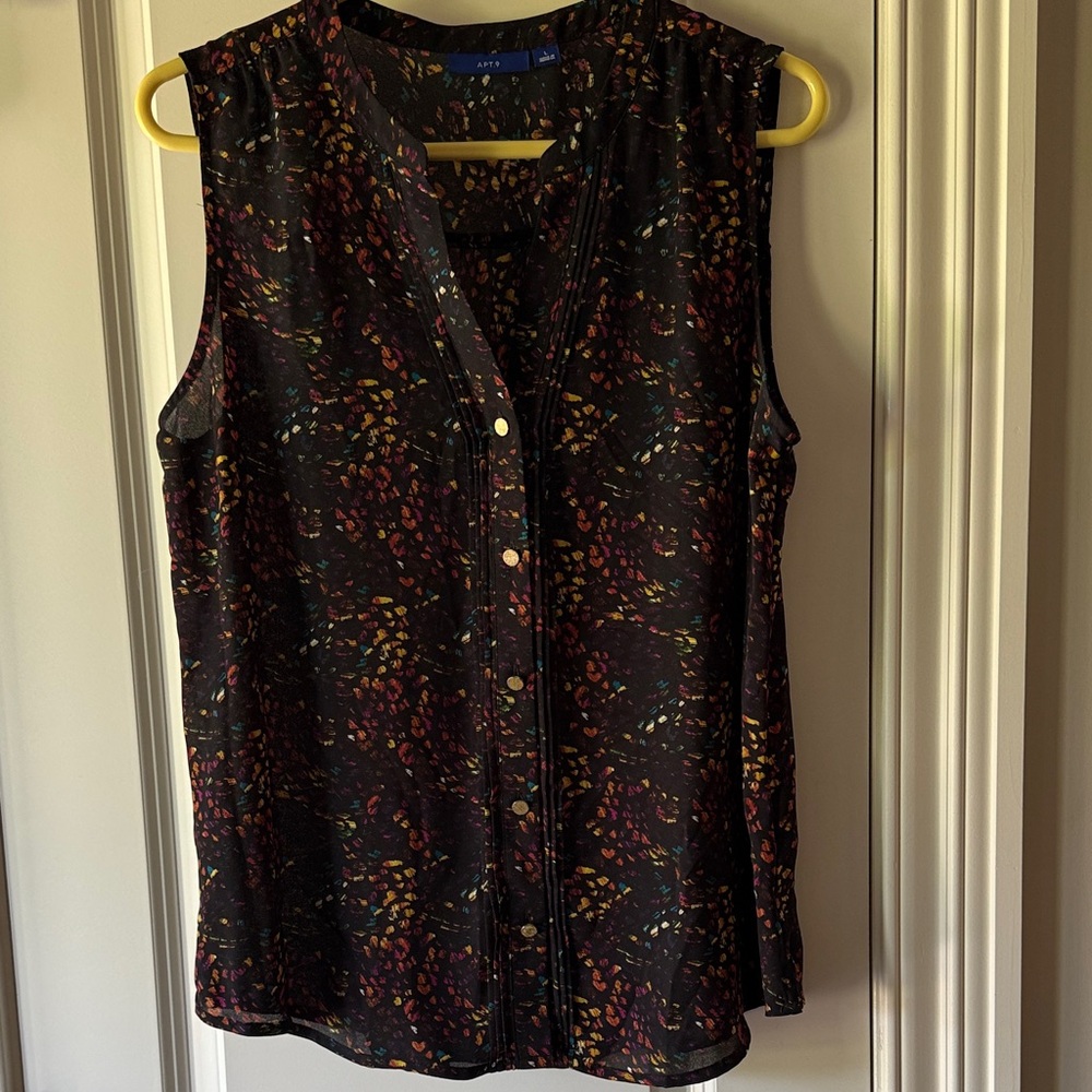 Apt. 9 Black Sleeveless Button-Front Printed Camisole